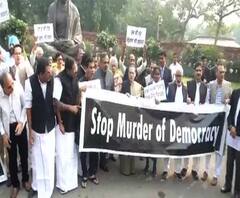 Stop Murder of Democracy | महाराष्ट्रातील लोकशाहीचा होणारा खून थांबवा, काँग्रेसचं संसदेबाहेर आंदोलन | ABP Majha 