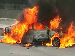 Noida: Woman saves her life by jumping out of burning car