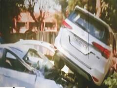Haryana: Car hits divider, flies through the air and lands on parked cars