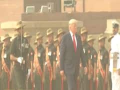 Donald Trump inspects the Guard of Honour at Rashtrapati Bhavan