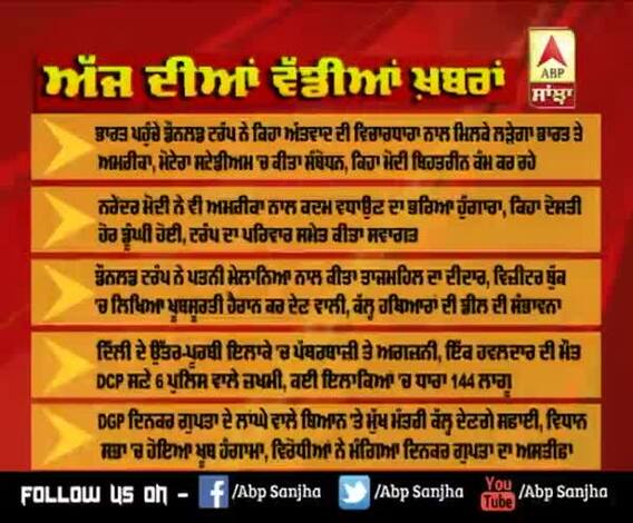 Headlines On ABP Sanjha (24-2-2020)