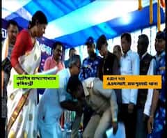 উর্দি পরে কৃষিমন্ত্রী আশিস বন্দ্যোপাধ্যায়ের পা ছুঁয়ে প্রণাম রামপুরহাটের পুলিশ অফিসারের