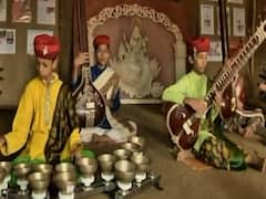 Musical group at Sabarmati Gurukulam preparing for 'Namaste Trump' event