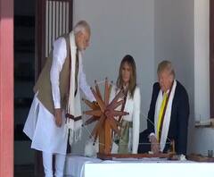 Namaste Trump | डोनाल्ड ट्रम्प यांची साबरमती आश्रमला भेट, दाम्पत्याकडून आश्रमात सूतकताई