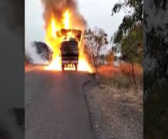 VIDEO | नगर-दौंड रस्त्यावर 'बर्निंग ट्रक'चा थरार | बातम्यांचं अर्धशतक | ABP Majha