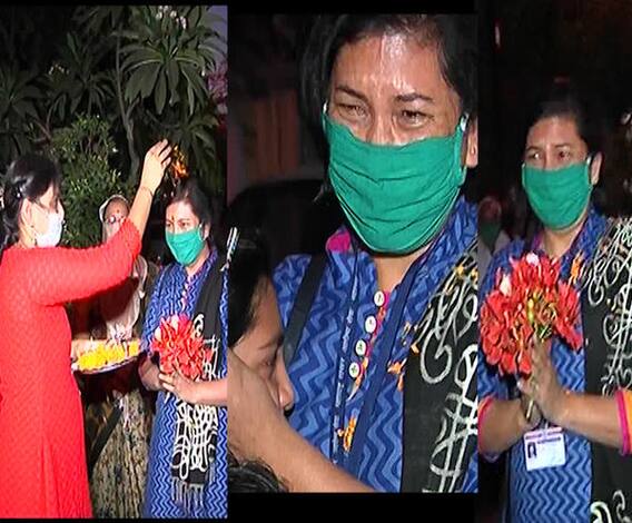 Coronavirus | परिचारिका ज्योती वाघ यांचं रांगोळ्या आणि फुलांच्या वर्षावात नाशिकमध्ये स्वागत