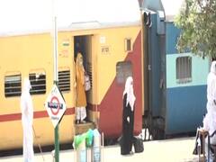 Visuals from Jammu's Udhampur station after train reaches from Bengaluru 