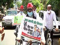 Abu Azmi rides bicycle in Maharashtra to oppose fuel price hike