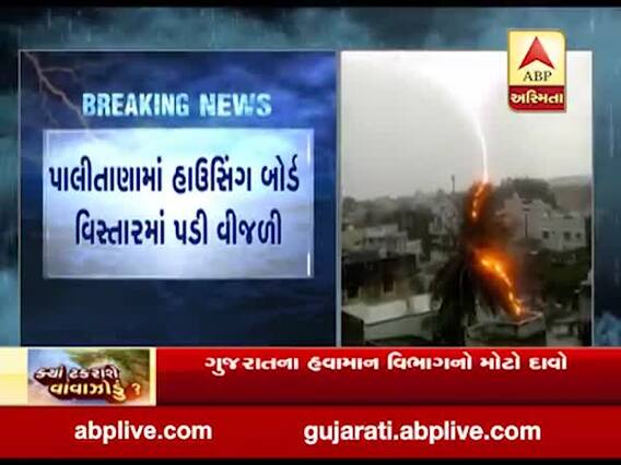 ભાવનગર: પાલીતાણામાં હાઉસિંગ બોર્ડ વિસ્તારમાં વૃક્ષ પર પડી વીજળી, જુઓ વીડિયો