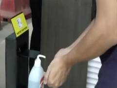 Noida: People following social distancing & hand sanitisation in mall