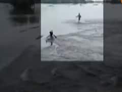 Motihari: नदी की तेज धार में बहा पिकअप वैन, मुश्किल से बची ड्राइवर की जान