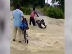 बिहार में बाढ़ का कहर जारी, तेज बहाव में बही साइकिल
