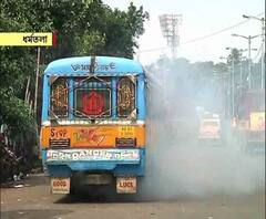 ধর্মতলায় চলন্ত বাসে আগুন, বিস্ফোরণ-আতঙ্কে যাত্রীদের হুড়োহুড়ি
