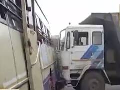 લીંબડી-રાજકોટ હાઇવે પર ડમ્પર અને એસટી બસ વચ્ચે અકસ્માત, જુઓ વીડિયો