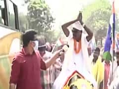 People's Party of India (Democratic) candidate rides on buffalo to file nominations