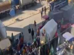 Farmers break the barricades at Panipat-Delhi road