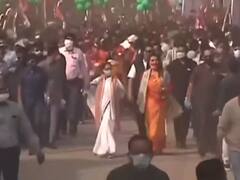 Mamata Banerjee in the streets of Bolpur, holds roadshow