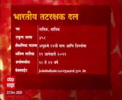 Job Majha| भारतीय तटरक्षक दल आणि बँक ऑफ बडोदा, राष्ट्रीय आरोग्य अभियानमध्ये विविध पदांसाठी नोकर भरती