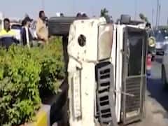 અમદાવાદમાં રિવરફ્રન્ટ પર પોલીસની ગાડી પલટી, એક ઇજાગ્રસ્ત