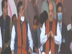 Amit Shah की रैली के मंच पर पहुंचे शुभेंदु अधिकारी 