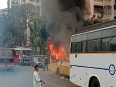 Mumbai: Standing bus catches fire, reason unknown 
