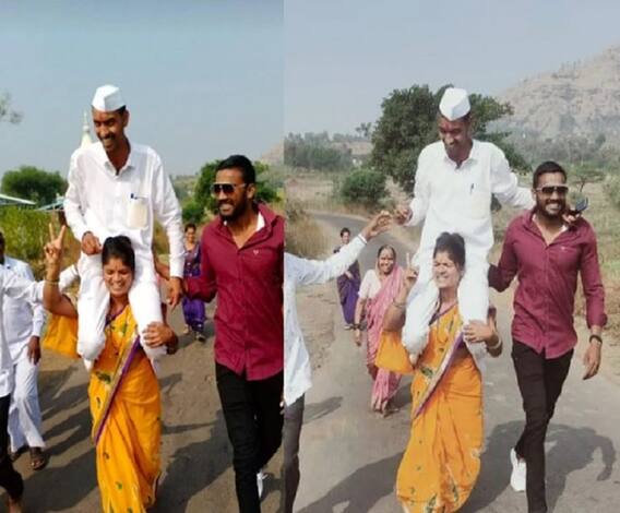 Gram Panchayat Election Results 2021 | लय भारी! विजयी पतीला खांद्यावर घेऊन पत्नीचा जल्लोष