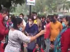 સુરત કોવિડ હોસ્પિટલ બહાર કોન્ટ્રાક્ટ પર કામ કરતા કર્મચારીઓનો હોબાળો, જુઓ વીડિયો