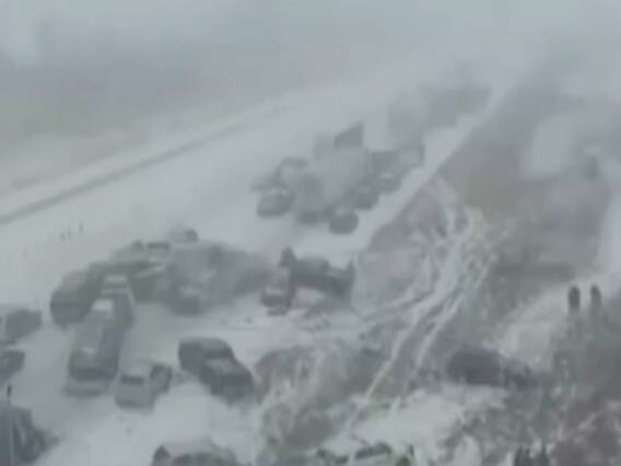 અમેરિકામાં ભારે હિમવર્ષા, હાઇવે પર એકસાથે 40 વાહનો ટકરાયા, જુઓ વીડિયો