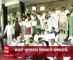 BJP Protest : विधिमंडळाच्या पायऱ्यांवर भाजपचं आंदोलन, शेतकऱ्यांच्या मुद्यांवरुन घोषणाबाजी