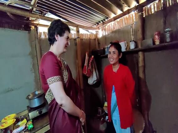 चाय बागान में काम करने वाली महिला के घर पहुंची Priyanka Gandhi, देखें ये दिलचस्प वीडियो